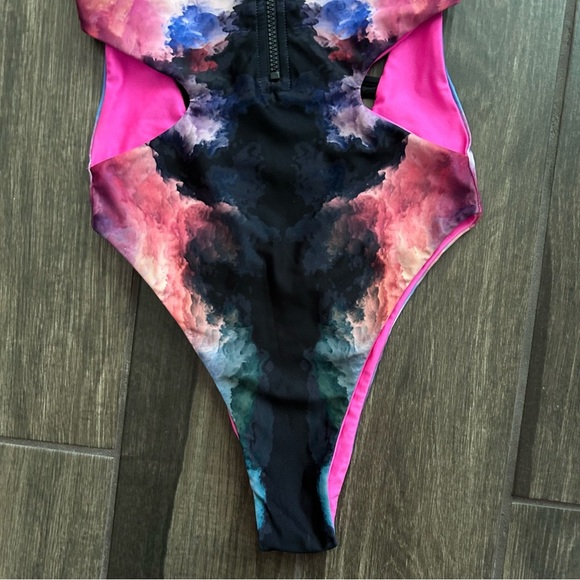 Satellite Island One Piece Swimsuit in Galaxy/Flamingo Reversible Sz S - Picture 4 of 6